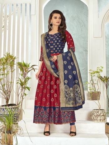 Stylist This Readymade Long Gown With Dupatta In Fine Color Fabricated On Banarasi Silk With Dupatta Are Banarasi Silk Beautified With Wevon Designer. It Is Light In Weight And Easy To Carry All Day Long. 