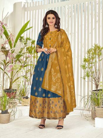 Stylist This Readymade Long Gown With Dupatta In Fine Color Fabricated On Banarasi Silk With Dupatta Are Banarasi Silk Beautified With Wevon Designer. It Is Light In Weight And Easy To Carry All Day Long. 