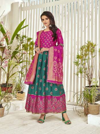 Stylist This Readymade Long Gown With Dupatta In Fine Color Fabricated On Banarasi Silk With Dupatta Are Banarasi Silk Beautified With Wevon Designer. It Is Light In Weight And Easy To Carry All Day Long. 