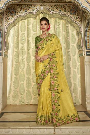 Garb This Stylist Partywear Saree Are Fine Saree Paired With Blouse.This Saree Are Viscose With Golden Smoke And Blouse Are Raw Silk Fabric With Heavy Designer Embroidery Work With Beads. Buy This Pretty Saree Now.