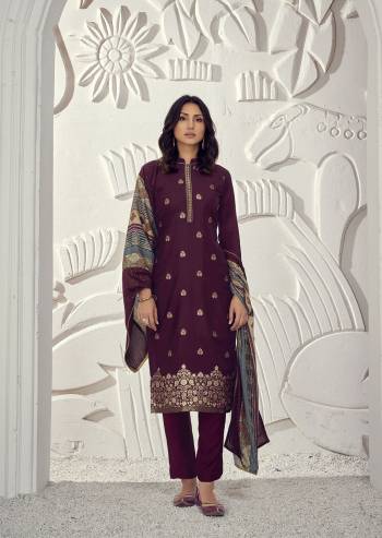 Attrective This Designer In Long Length Fine Color Suits.Its Pretty Wevon Designer Work Top Is Muslin Jacquard Based Paired With Santoon Bottom And Muslin Digital Printed With Sequance Work Fabricated Dupatta Which Gives An Attractive To The Suit.