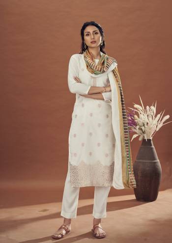 Attrective This Designer In Long Length Fine Color Suits.Its Pretty Wevon Designer Work Top Is Muslin Jacquard Based Paired With Santoon Bottom And Muslin Digital Printed With Sequance Work Fabricated Dupatta Which Gives An Attractive To The Suit.