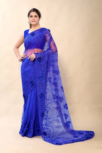 Looking This Partywear Saree Are Fine Saree Paired With Blouse.This Saree And Blouse Are Net Fabric With Heavy Designer Embroidery With Stone Work. Buy This Pretty Saree Now.