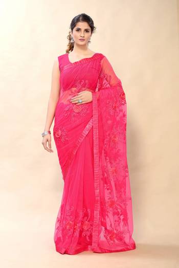 Looking This Partywear Saree Are Fine Saree Paired With Blouse.This Saree And Blouse Are Net Fabric With Heavy Designer Embroidery With Stone Work. Buy This Pretty Saree Now.