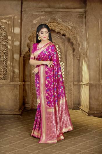 Stylist This Partywear Saree Are Fine Saree Paired With Blouse.This Saree And Blouse Are Poly Silk Based Fabric With Heavy Wevon Designer Work. Buy This Pretty Saree Now.