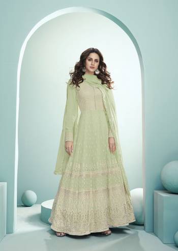 Stylist This Partywear Designer Long Length Suit In Lovely Color.Its Pretty Heavy Designer Multy,Sequance Embroidery Work Top Is Georgette Based Paired With Dull Santoon Bottom And Georgette Fabricated Dupatta Which Gives An Attractive To The Suit.