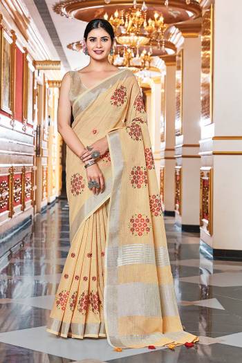 Attrective This Partywear Saree Paired With Blouse.This Saree And Blouse Are Linen Based Fabric With Wevon Designer With Mirror Embroidry Work. Buy This Pretty Saree Now.