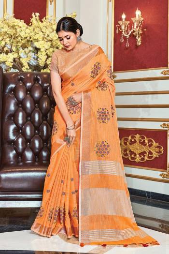 Attrective This Partywear Saree Paired With Blouse.This Saree And Blouse Are Linen Based Fabric With Wevon Designer With Mirror Embroidry Work. Buy This Pretty Saree Now.