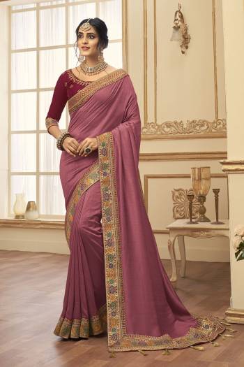 Stylist This Partywear Designer Fine Colour Saree Paired With Blouse.This Saree Are Vichitra Silk And Blouse Are Phantom Silk Fabric With Heavy Jacquad Border With Embroidery,Stone Work Blouse. Buy This Pretty Saree Now.