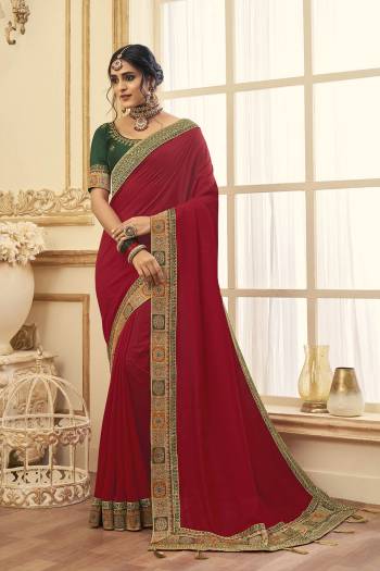 Stylist This Partywear Designer Fine Colour Saree Paired With Blouse.This Saree Are Vichitra Silk And Blouse Are Phantom Silk Fabric With Heavy Jacquad Border With Embroidery,Stone Work Blouse. Buy This Pretty Saree Now.