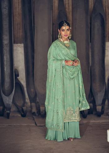 Looking This Designer Collection In Long Length Fine Color Suits.Its Pretty Wevon Designer Work Top Is Muslin Jacquard Based Paired With Santoon Bottom And Muslin Sequance Embroidery Work Fabricated Dupatta Which Gives An Attractive To The Suit.