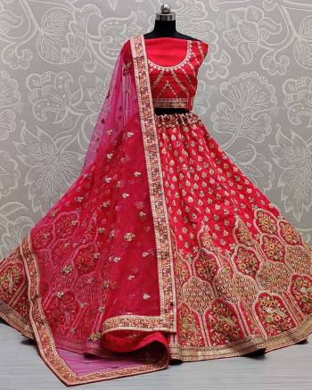 Attrective This Wedding Partywear Heavy Designer Lehenga Choli And Dupatta In Fine Color Fabricated On Art Silk Beautified With Heavy Attractive Designer Embroidery And Diamond Work. 