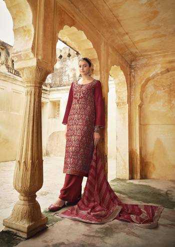 Attrective Look This Designer Long Length Suit In Lovely Color.Its Pretty Heavy Designer Wevon Minakari Work Top Is Silk Jacquard Based Paired With Santoon Bottom And Silk Fabricated Dupatta Which Gives An Attractive To The Suit.