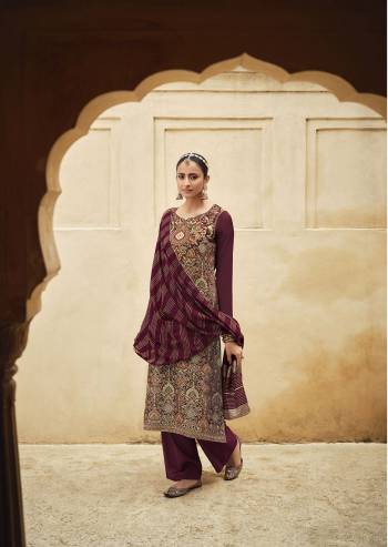 Attrective Look This Designer Long Length Suit In Lovely Color.Its Pretty Heavy Designer Wevon Minakari Work Top Is Silk Jacquard Based Paired With Santoon Bottom And Silk Fabricated Dupatta Which Gives An Attractive To The Suit.