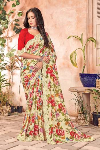 Garb This Designer Saree Are Fine Color Paired With Contrasted Blouse.This Saree And Blouse Are Georgette Based Fabric With Printed Designer. Buy This Pretty Saree Now.