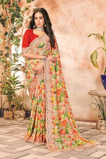 Garb This Designer Saree Are Fine Color Paired With Contrasted Blouse.This Saree And Blouse Are Georgette Based Fabric With Printed Designer. Buy This Pretty Saree Now.
