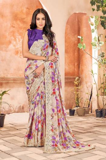 Garb This Designer Saree Are Fine Color Paired With Contrasted Blouse.This Saree And Blouse Are Georgette Based Fabric With Printed Designer. Buy This Pretty Saree Now.