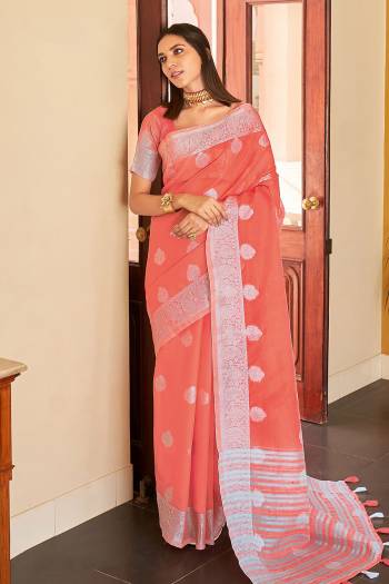This Designer Partywear Saree Are Fine Saree Paired With Blouse.This Saree And Blouse Are Linen Based Fabric With Wevon Designer Work. Buy This Pretty Saree Now.