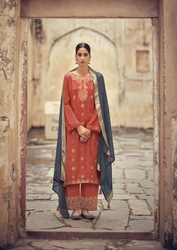 Attrective This Designer Long Length Suit In Lovely Light Color.Its Pretty Heavy Designer Wevon Work Top Is Silk Jacquard Based Paired With Santoon Bottom Work And Organza Fabricated Wevon Dupatta Which Gives An Attractive To The Suit.