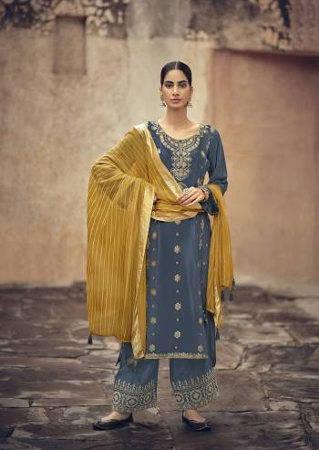 Attrective This Designer Long Length Suit In Lovely Light Color.Its Pretty Heavy Designer Wevon Work Top Is Silk Jacquard Based Paired With Santoon Bottom Work And Organza Fabricated Wevon Dupatta Which Gives An Attractive To The Suit.