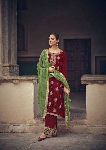 Attrective This Designer Long Length Suit In Lovely Light Color.Its Pretty Heavy Designer Wevon Work Top Is Silk Jacquard Based Paired With Santoon Bottom Work And Organza Fabricated Wevon Dupatta Which Gives An Attractive To The Suit.