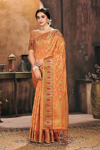 Attrective This Partywear Saree Paired With Blouse.This Saree And Blouse Are Organza Based Fabric With Wevon Designer Work. Buy This Pretty Saree Now.