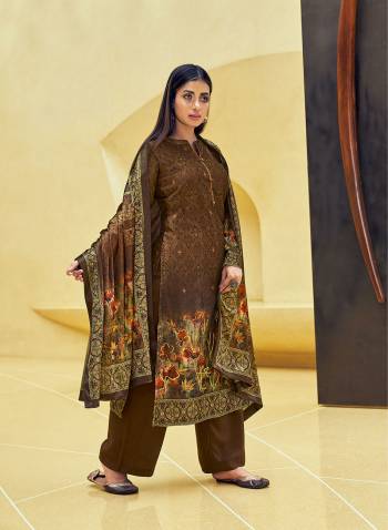 Fine Looking This Designer Long Length Plazzo Suit In Lovely Color.Its Pretty Designer Digital Printed With Gold Tar Work Top Is Velvet Based Paired With Pashmina Bottom And Velvet Fabricated Dupatta Which Gives An Attractive To The Suit.