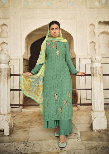 Looking This Designer Collection In Long Length Fine Color Plazzo Suits.Its Pretty Designer Schiffli Embroidery Work Top Is Muslin Based Paired With Santoon Bottom And Chiffon Digital Printed Fabricated Dupatta Which Gives An Attractive To The Suit.