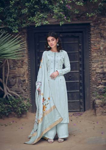 Attrective This Designer Collection In Long Length Light Color Plazzo Suits.Its Pretty Designer Jari Lining With Hand Work Top Is Muslin Based Paired With Santoon Bottom And Muslin Jacquard With  Digital Printed Fabricated Dupatta Which Gives An Attractive To The Suit.