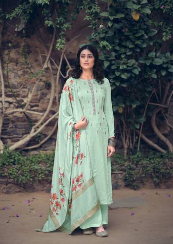 Attrective This Designer Collection In Long Length Light Color Plazzo Suits.Its Pretty Designer Jari Lining With Hand Work Top Is Muslin Based Paired With Santoon Bottom And Muslin Jacquard With  Digital Printed Fabricated Dupatta Which Gives An Attractive To The Suit.