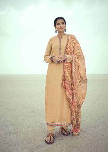 Stylist This Designer Long Length Suit In Lovely Light Color.Its Pretty Designer Embroidery Work Top Is Muslin Based Paired With Sentoon Bottom And Brazilian Silk Embroidery With Digital Printed Fabricated Dupatta Which Gives An Attractive To The Suit.