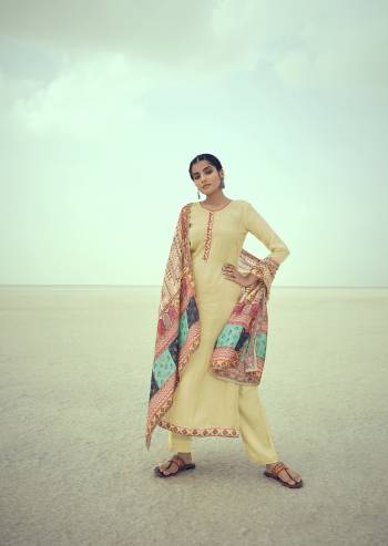 Stylist This Designer Long Length Suit In Lovely Light Color.Its Pretty Designer Embroidery Work Top Is Muslin Based Paired With Sentoon Bottom And Brazilian Silk Embroidery With Digital Printed Fabricated Dupatta Which Gives An Attractive To The Suit.