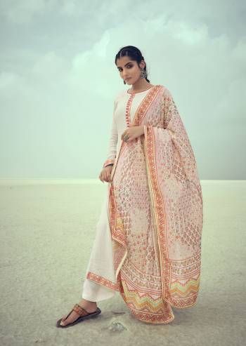 Stylist This Designer Long Length Suit In Lovely Light Color.Its Pretty Designer Embroidery Work Top Is Muslin Based Paired With Sentoon Bottom And Brazilian Silk Embroidery With Digital Printed Fabricated Dupatta Which Gives An Attractive To The Suit.