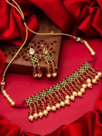 Looking To Your Personality By Pairing Up This Beautiful Nacklace With Your Ethnic Attire. This Pretty Set Is In Multi Color Beautified With Kundan Work. Buy Now.