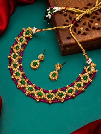 Looking To Your Personality By Pairing Up This Beautiful Nacklace With Your Ethnic Attire. This Pretty Set Is In Multi Color Beautified With Kundan Work. Buy Now.