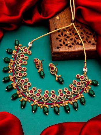 Looking To Your Personality By Pairing Up This Beautiful Nacklace With Your Ethnic Attire. This Pretty Set Is In Multi Color Beautified With Kundan Work. Buy Now.