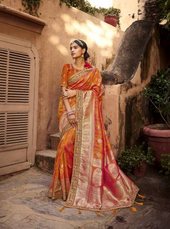 Garb This Partywear Stylist Designer Fine Colour Saree Paired With Blouse.This Wevon Designer With Embroidery Border Saree Are Silk And Blouse Are Raw Silk Fabric With Designer Embroidery Work. Buy This Pretty Saree Now.