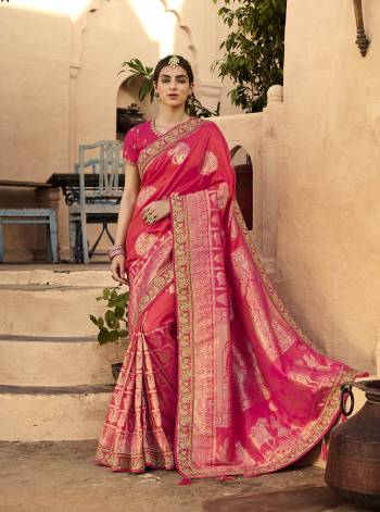 Garb This Partywear Stylist Designer Fine Colour Saree Paired With Blouse.This Wevon Designer With Embroidery Border Saree Are Silk And Blouse Are Raw Silk Fabric With Designer Embroidery Work. Buy This Pretty Saree Now.