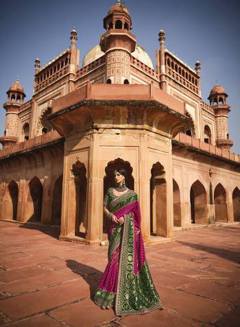 Attrective Looking This Partywear Saree Are Fine Color Paired With Contrasted Blouse.This Saree Are Dola Silk And Blouse Are Banglori Silk Fabric With Heavy Designer Weaving With Border And Blouse Embroidery With Khatli Work. Buy This Pretty Saree Now.