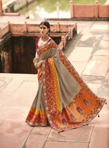 Attrective Looking This Partywear Saree Are Fine Color Paired With Contrasted Blouse.This Saree Are Dola Silk And Blouse Are Banglori Silk Fabric With Heavy Designer Weaving With Border And Blouse Embroidery With Khatli Work. Buy This Pretty Saree Now.