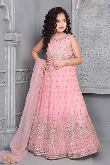 Attrective Looking This Partywear Kids Readymade Heavy Designer Lehenga Choli In Fine Color Fabricated On Net And Dupatta Are Net Beautified With Heavy Attractive Thread Sequance Embroidery Work.Buy Now. 