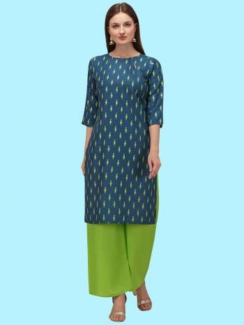 Grab This Readymade Long Kurti With Pant In Fine Color Fabricated On Slub Cotton Kurti With Rayon Fabric Pant Beautified With Abstract Printed. It Is Light In Weight And Easy To Carry All Day Long. 