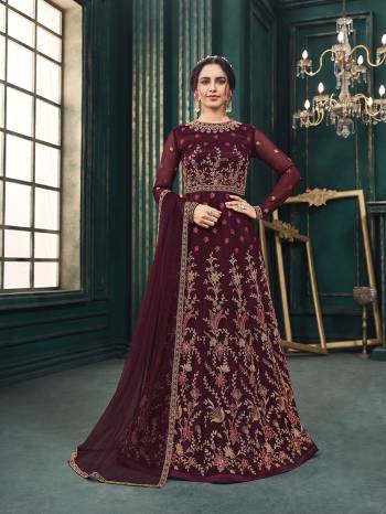 Attrective This Designer Long Length Suit In Lovely Color.Its Pretty Heavy Designer Thread,Sequance Embroidery Work Top Is Butterfly Net Based Paired With Satin Bottom And Butterfly Net Fabricated Dupatta Which Gives An Attractive To The Suit.