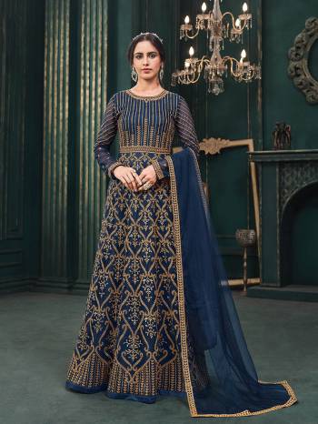 Attrective This Designer Long Length Suit In Lovely Color.Its Pretty Heavy Designer Thread,Sequance Embroidery Work Top Is Butterfly Net Based Paired With Satin Bottom And Butterfly Net Fabricated Dupatta Which Gives An Attractive To The Suit.