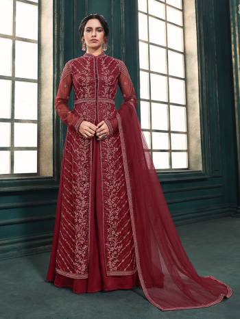 Attrective This Designer Long Length Suit In Lovely Color.Its Pretty Heavy Designer Thread,Sequance Embroidery Work Top Is Butterfly Net Based Paired With Satin Bottom And Butterfly Net Fabricated Dupatta Which Gives An Attractive To The Suit.