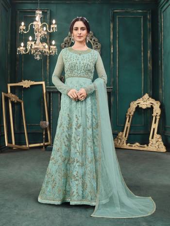 Attrective This Designer Long Length Suit In Lovely Color.Its Pretty Heavy Designer Thread,Sequance Embroidery Work Top Is Butterfly Net Based Paired With Satin Bottom And Butterfly Net Fabricated Dupatta Which Gives An Attractive To The Suit.