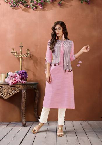 Pretty Elegant Looking Designer Readymade Kurti With Jacket And Pant Is Here In Light Color. This Pretty Weaving Designer Kurti And Jacket Is Fabricated On South Cotton Paired With Cotton Fabricated Pent. 