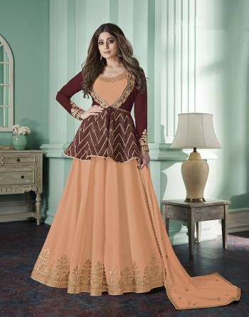 Stylist This Partywear Designer Long Length Suit In Lovely Color.Its Pretty Heavy Designer Jari,Sequance Embroidery Work Top Is Georgette Based Paired With Santoon Bottom And Georgette Fabricated Dupatta Which Gives An Attractive To The Suit.