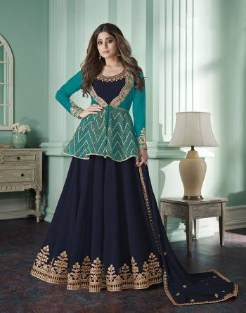 Stylist This Partywear Designer Long Length Suit In Lovely Color.Its Pretty Heavy Designer Jari,Sequance Embroidery Work Top Is Georgette Based Paired With Santoon Bottom And Georgette Fabricated Dupatta Which Gives An Attractive To The Suit.