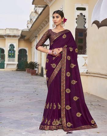 Grab This Pretty Elegant Looking Designer Saree In Fine Color Paired With Blouse. This Saree Are Vichitra Silk And Blouse Are Silk Jacquard Based Beautified With Embroidery Work. Buy Now.